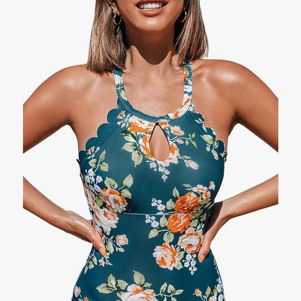 Cupshe Teal Floral One Piece Swimsuit